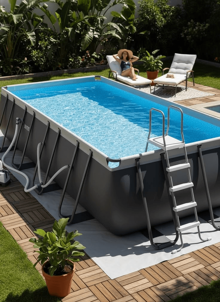 Piscina Tubular Rectangular Premium con Terraza